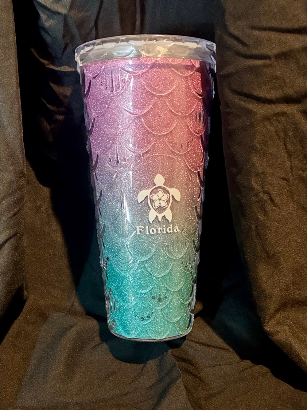 Glitter Mermaid Scale Tumbler with Turtle Florida Souvenir